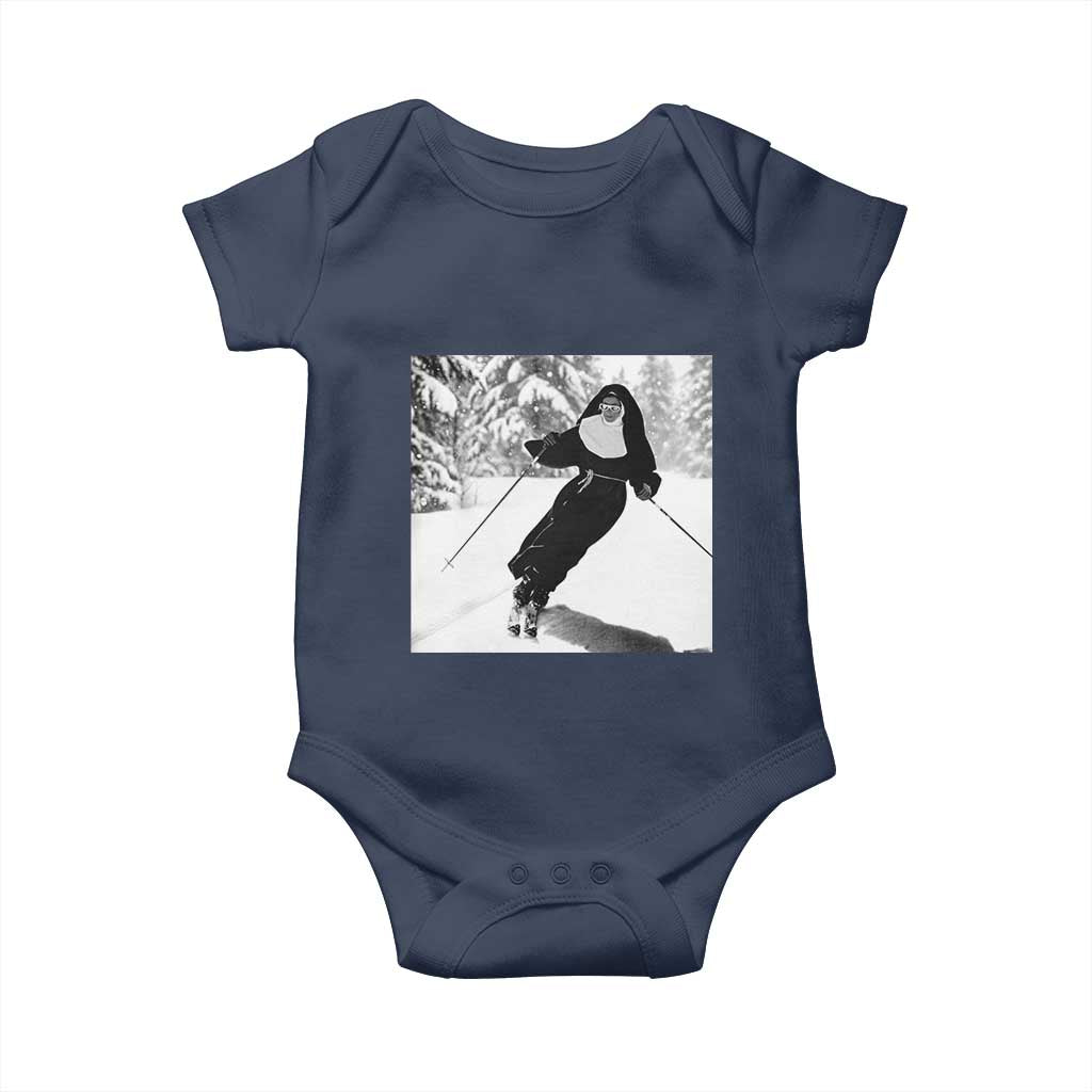 Funny Skiing Nun Graphics Photo Skier Winter Sport Baby Onesie TS11 Navy Print Your Wear