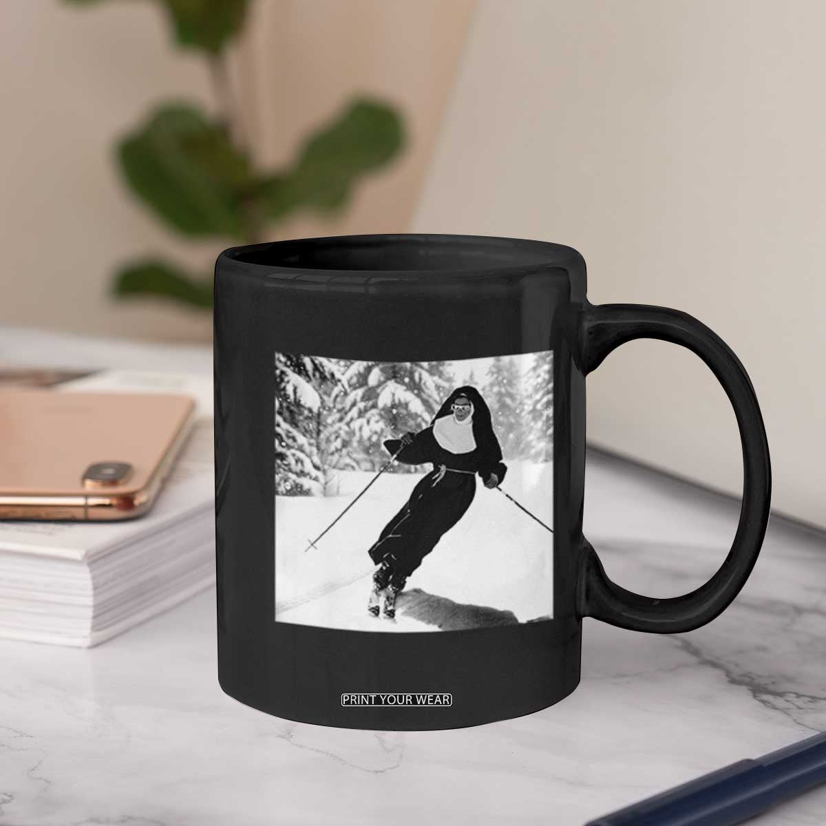 Funny Skiing Nun Graphics Photo Skier Winter Sport Coffee Mug TS11 Print Your Wear