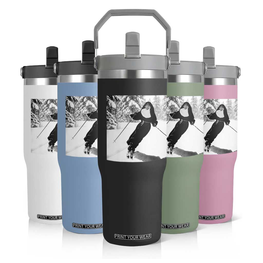 Funny Skiing Nun Graphics Photo Skier Winter Sport Flip Straw Tumbler TS11 Print Your Wear
