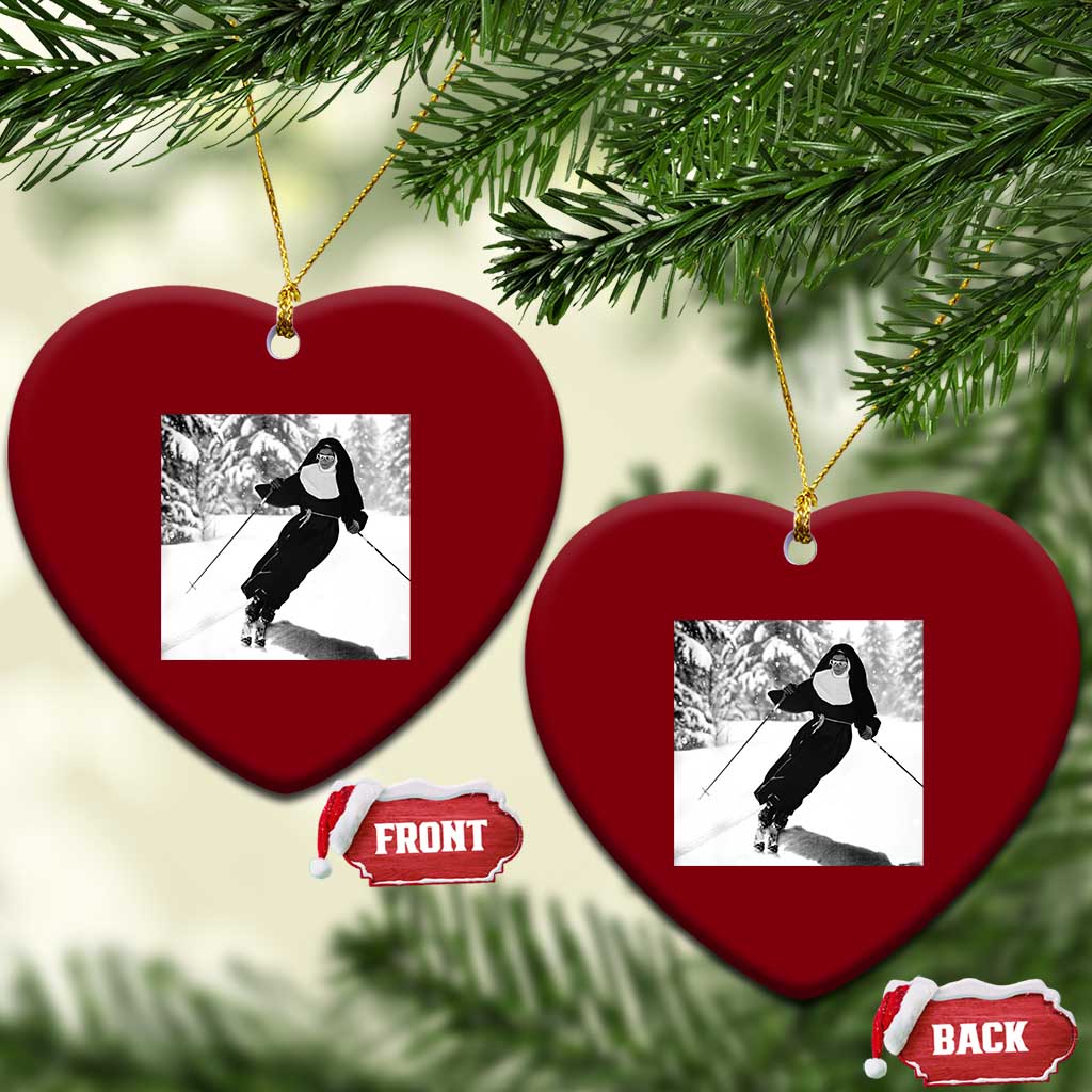 Funny Skiing Nun Graphics Photo Skier Winter Sport Ceramic Ornament TS11 Print Your Wear