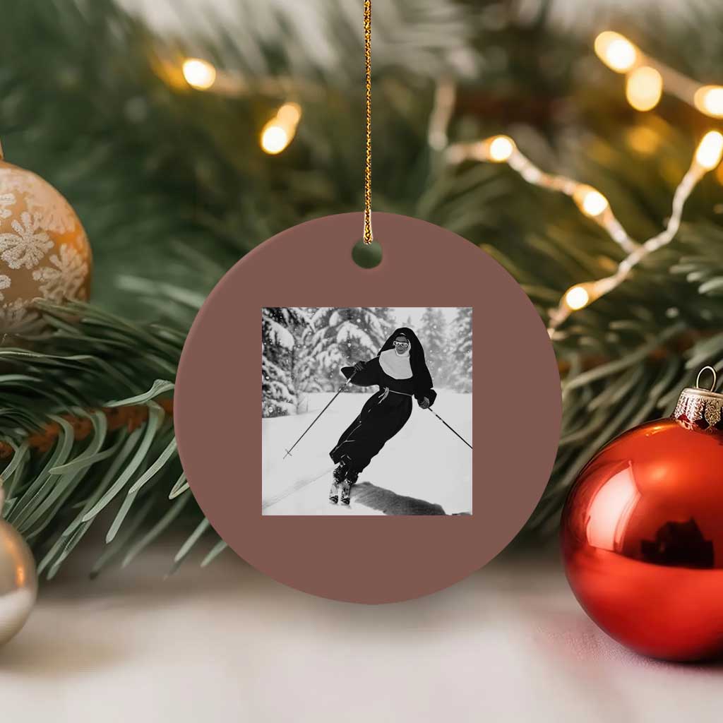 Funny Skiing Nun Graphics Photo Skier Winter Sport Ceramic Ornament TS11 1pc Mocha Print Your Wear