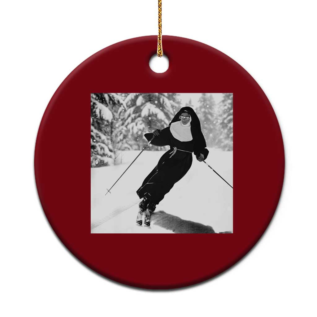 Funny Skiing Nun Graphics Photo Skier Winter Sport Ceramic Ornament TS11 1pc Red Print Your Wear