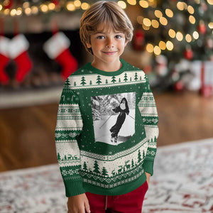 Funny Skiing Nun Graphics Photo Skier Winter Sport Ugly Christmas Sweater TS11 Forest Green Beige Print Your Wear