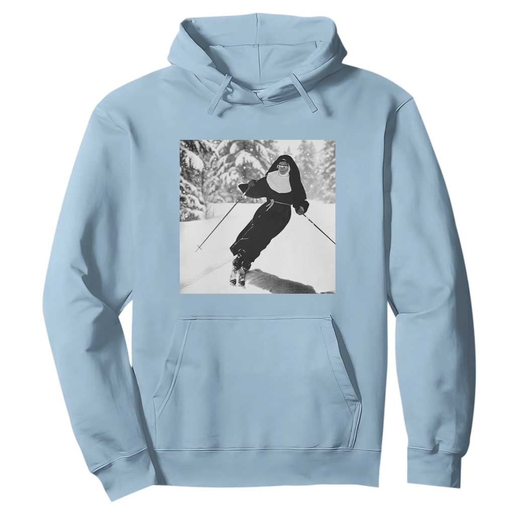 Funny Skiing Nun Graphics Photo Skier Winter Sport Hoodie TS11 Light Blue Print Your Wear