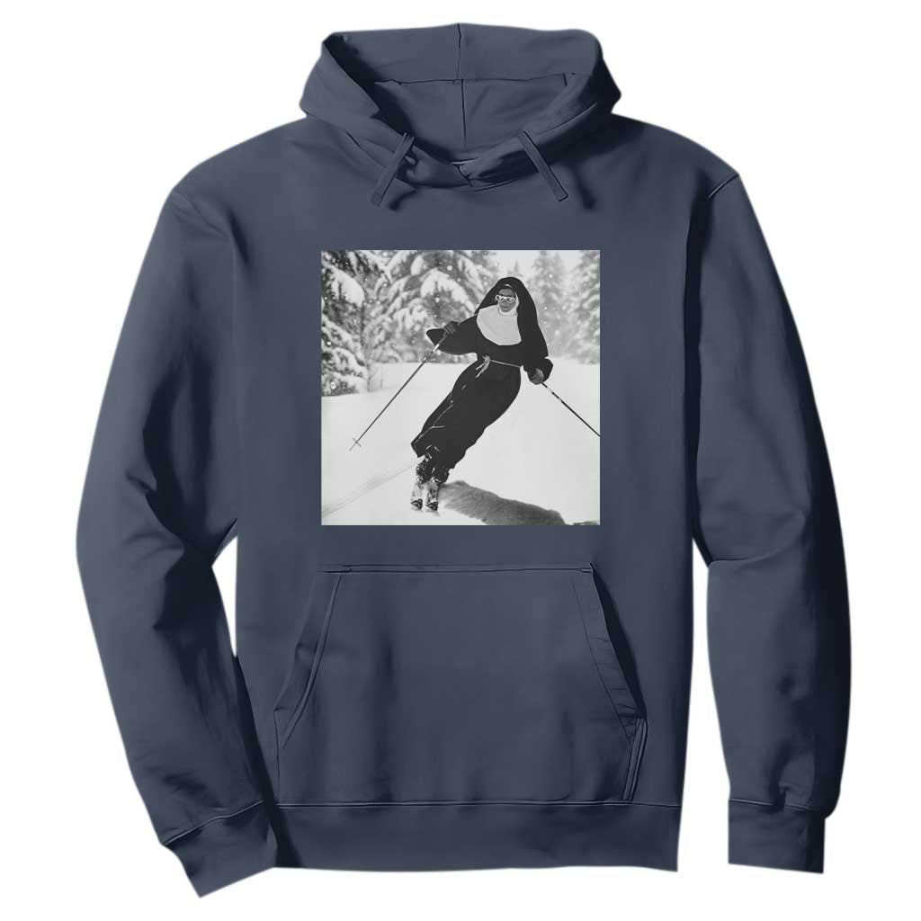 Funny Skiing Nun Graphics Photo Skier Winter Sport Hoodie TS11 Navy Print Your Wear