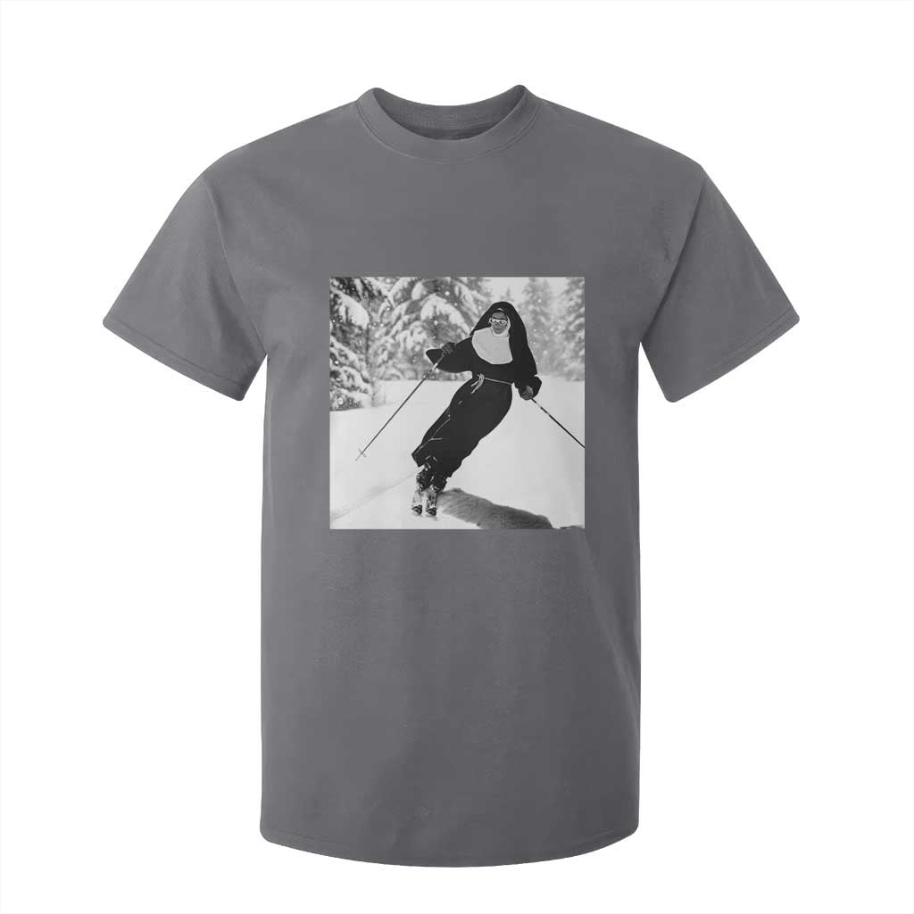 Funny Skiing Nun Graphics Photo Skier Winter Sport T Shirt For Kid TS11 Charcoal Print Your Wear