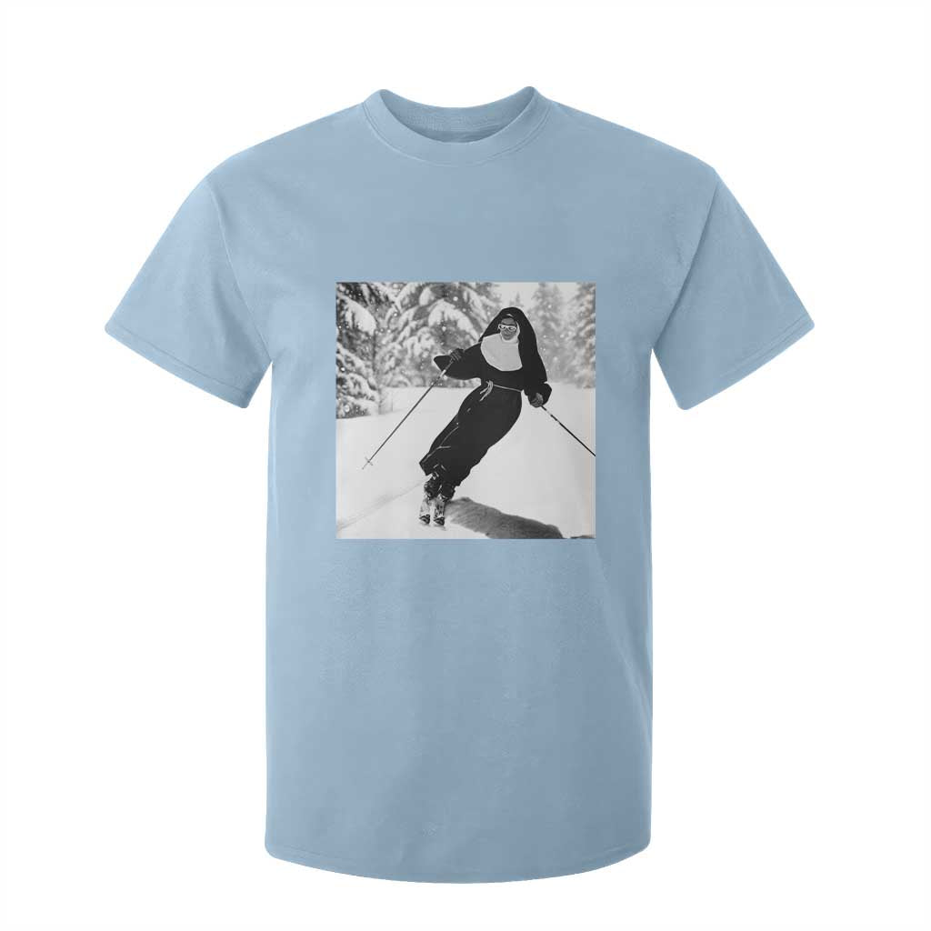 Funny Skiing Nun Graphics Photo Skier Winter Sport T Shirt For Kid TS11 Light Blue Print Your Wear