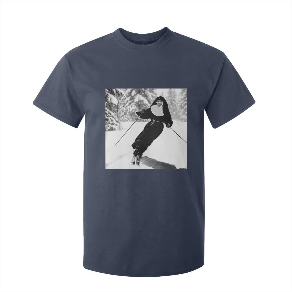Funny Skiing Nun Graphics Photo Skier Winter Sport T Shirt For Kid TS11 Navy Print Your Wear