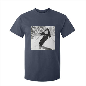 Funny Skiing Nun Graphics Photo Skier Winter Sport T Shirt For Kid TS11 Navy Print Your Wear