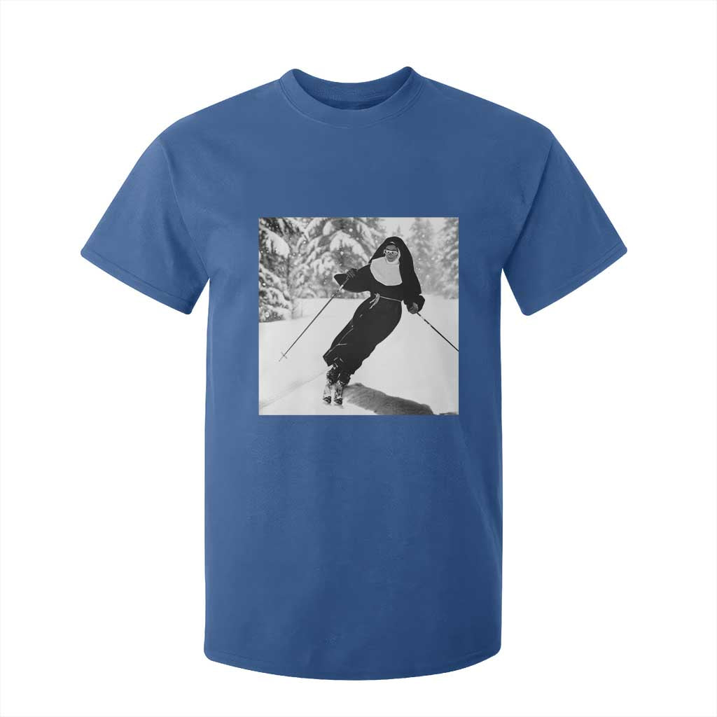 Funny Skiing Nun Graphics Photo Skier Winter Sport T Shirt For Kid TS11 Royal Blue Print Your Wear