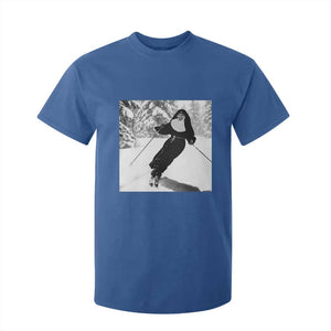 Funny Skiing Nun Graphics Photo Skier Winter Sport T Shirt For Kid TS11 Royal Blue Print Your Wear