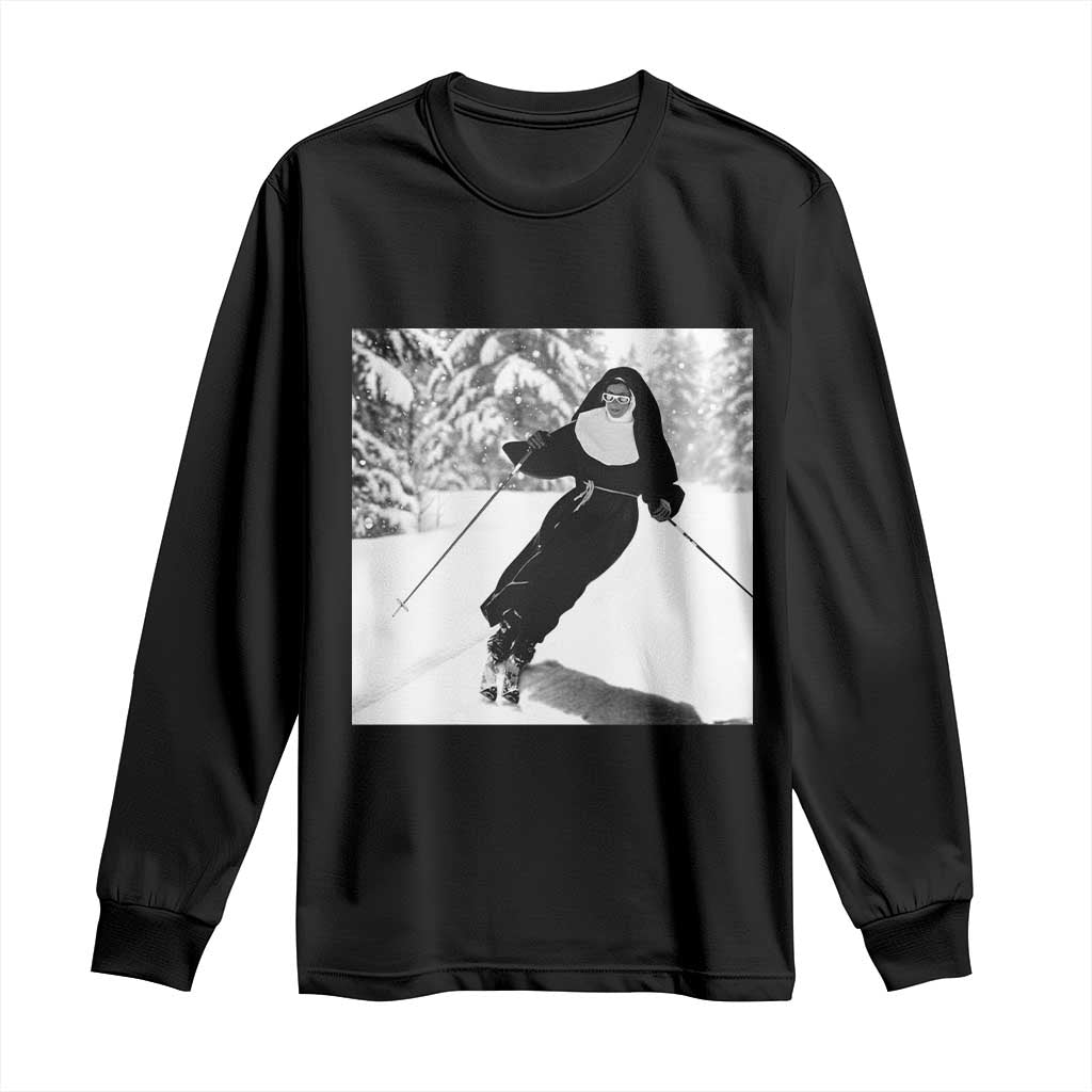 Funny Skiing Nun Graphics Photo Skier Winter Sport Long Sleeve Shirt TS11 Black Print Your Wear