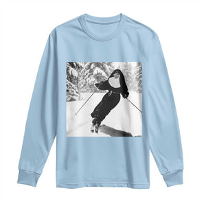 Funny Skiing Nun Graphics Photo Skier Winter Sport Long Sleeve Shirt TS11 Light Blue Print Your Wear