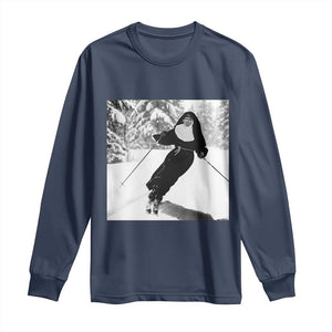 Funny Skiing Nun Graphics Photo Skier Winter Sport Long Sleeve Shirt TS11 Navy Print Your Wear