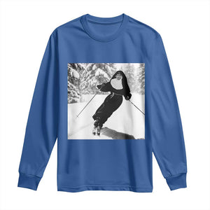 Funny Skiing Nun Graphics Photo Skier Winter Sport Long Sleeve Shirt TS11 Royal Blue Print Your Wear