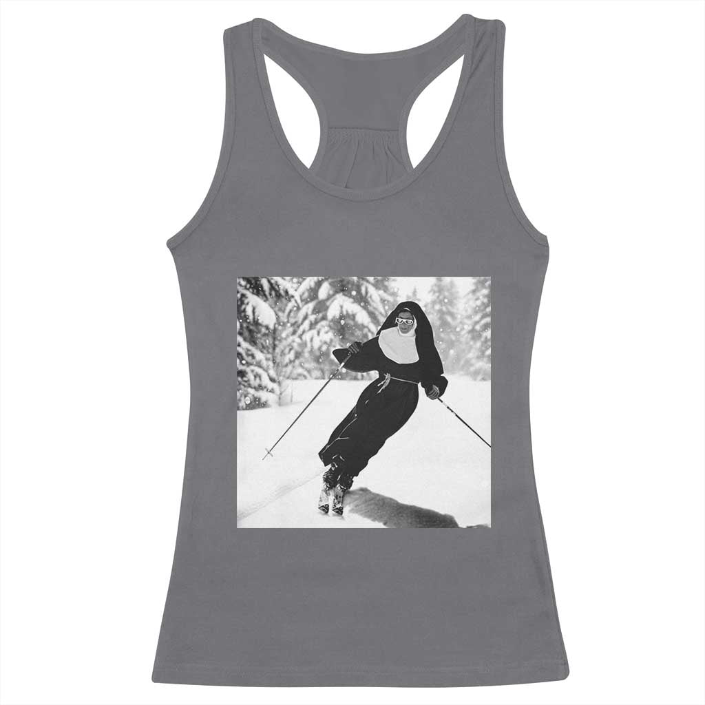 Funny Skiing Nun Graphics Photo Skier Winter Sport Racerback Tank Top TS11 Charcoal Print Your Wear