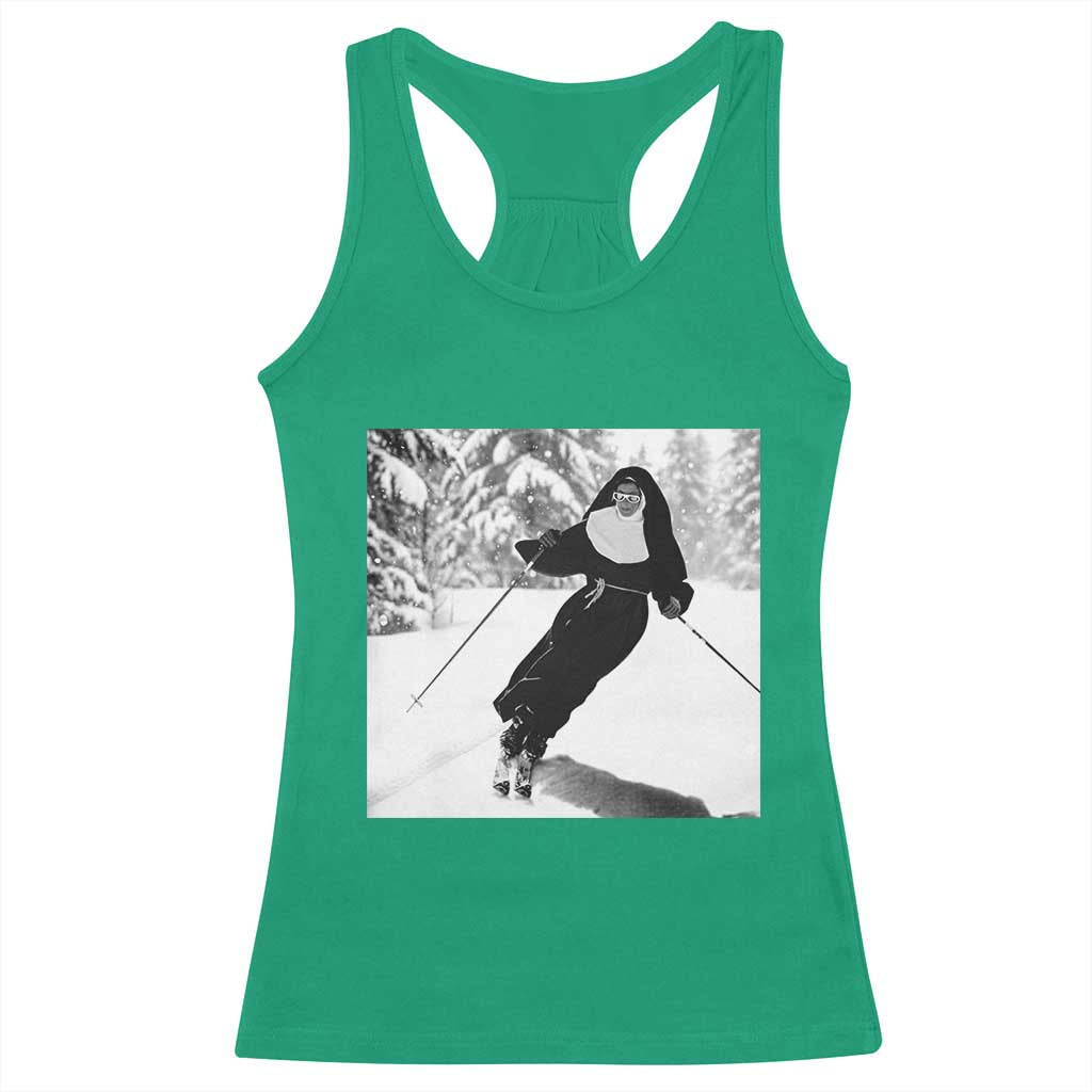 Funny Skiing Nun Graphics Photo Skier Winter Sport Racerback Tank Top TS11 Irish Green Print Your Wear