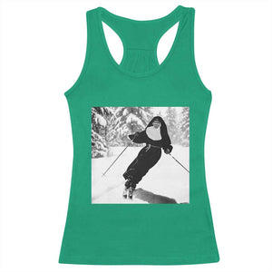 Funny Skiing Nun Graphics Photo Skier Winter Sport Racerback Tank Top TS11 Irish Green Print Your Wear