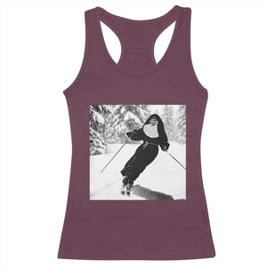 Funny Skiing Nun Graphics Photo Skier Winter Sport Racerback Tank Top TS11 Maroon Print Your Wear