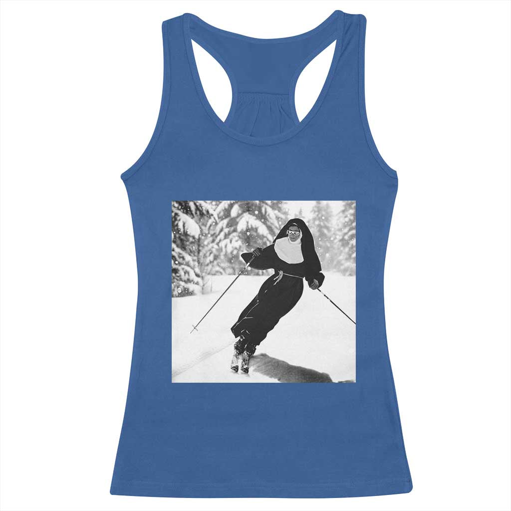 Funny Skiing Nun Graphics Photo Skier Winter Sport Racerback Tank Top TS11 Royal Blue Print Your Wear