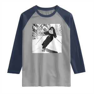 Funny Skiing Nun Graphics Photo Skier Winter Sport Raglan Shirt TS11 Sport Gray Navy Print Your Wear