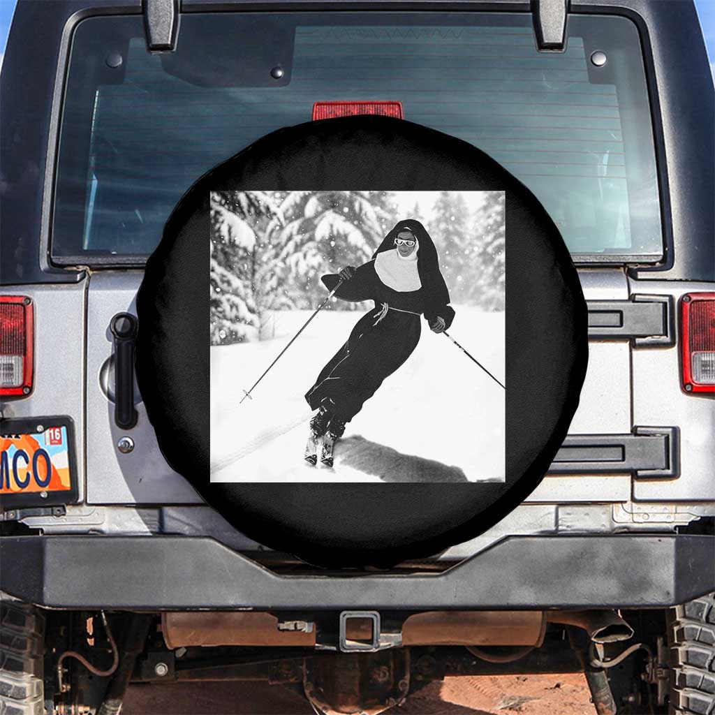Funny Skiing Nun Graphics Photo Skier Winter Sport Spare Tire Cover TS11 No hole Black Print Your Wear