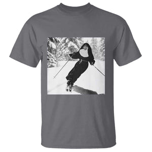 Funny Skiing Nun Graphics Photo Skier Winter Sport T Shirt TS11 Charcoal Print Your Wear