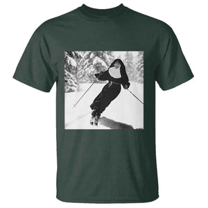 Funny Skiing Nun Graphics Photo Skier Winter Sport T Shirt TS11 Dark Forest Green Print Your Wear