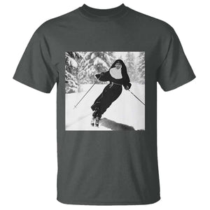 Funny Skiing Nun Graphics Photo Skier Winter Sport T Shirt TS11 Dark Heather Print Your Wear