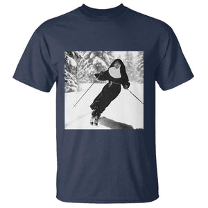 Funny Skiing Nun Graphics Photo Skier Winter Sport T Shirt TS11 Navy Print Your Wear