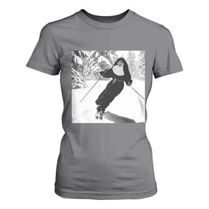 Funny Skiing Nun Graphics Photo Skier Winter Sport T Shirt For Women TS11 Charcoal Print Your Wear