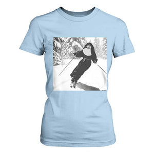 Funny Skiing Nun Graphics Photo Skier Winter Sport T Shirt For Women TS11 Light Blue Print Your Wear