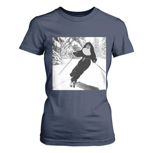 Funny Skiing Nun Graphics Photo Skier Winter Sport T Shirt For Women TS11 Navy Print Your Wear