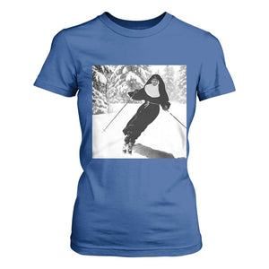 Funny Skiing Nun Graphics Photo Skier Winter Sport T Shirt For Women TS11 Royal Blue Print Your Wear