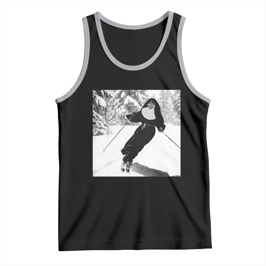 Funny Skiing Nun Graphics Photo Skier Winter Sport Tank Top TS11 Black Athletic Heather Print Your Wear