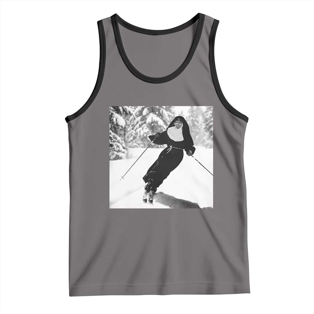 Funny Skiing Nun Graphics Photo Skier Winter Sport Tank Top TS11 Deep Heather Black Print Your Wear