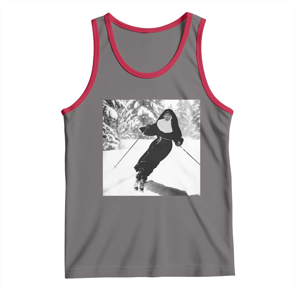 Funny Skiing Nun Graphics Photo Skier Winter Sport Tank Top TS11 Deep Heather Red Print Your Wear