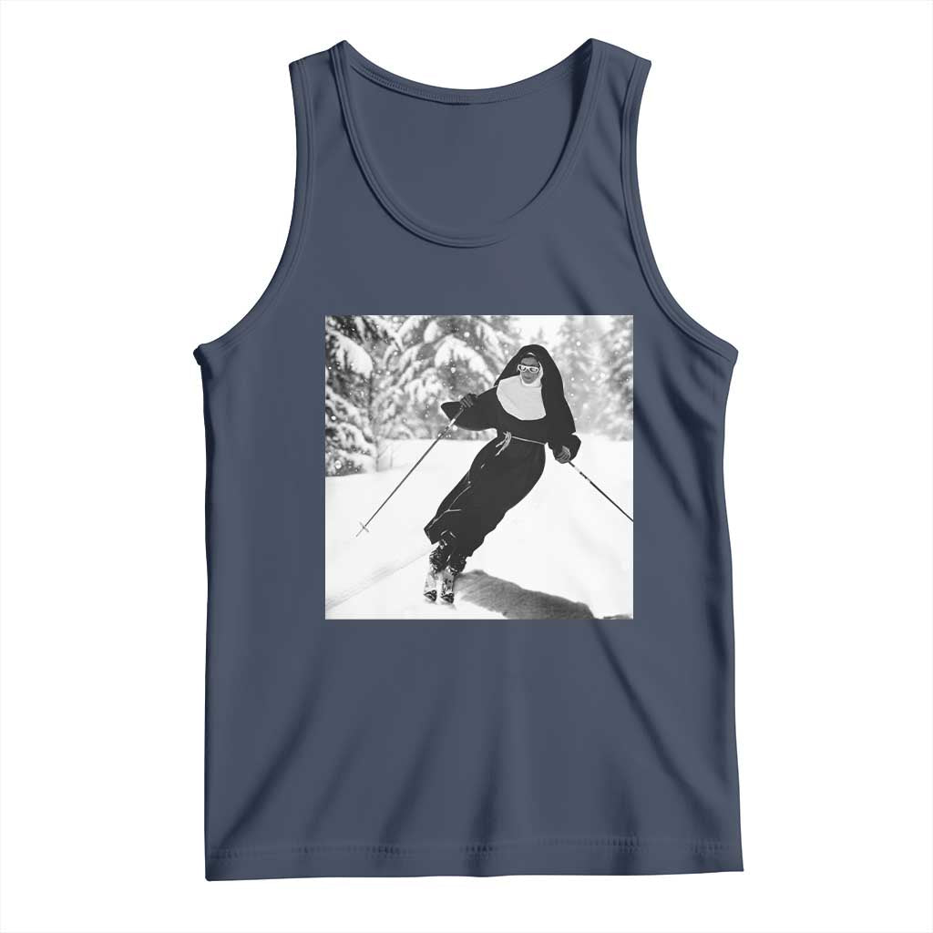 Funny Skiing Nun Graphics Photo Skier Winter Sport Tank Top TS11 Navy Print Your Wear