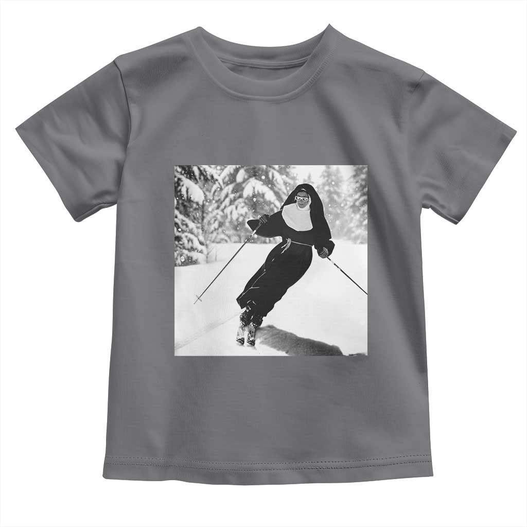 Funny Skiing Nun Graphics Photo Skier Winter Sport Toddler T Shirt TS11 Charcoal Print Your Wear