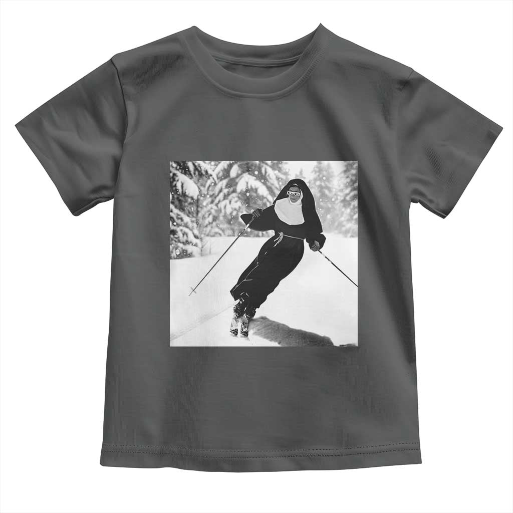 Funny Skiing Nun Graphics Photo Skier Winter Sport Toddler T Shirt TS11 Dark Heather Print Your Wear