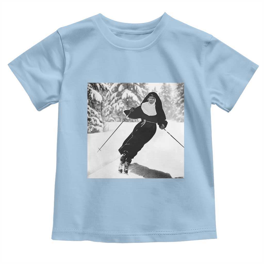 Funny Skiing Nun Graphics Photo Skier Winter Sport Toddler T Shirt TS11 Light Blue Print Your Wear