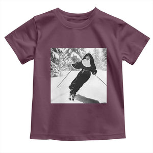 Funny Skiing Nun Graphics Photo Skier Winter Sport Toddler T Shirt TS11 Maroon Print Your Wear