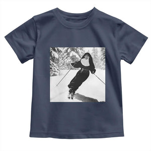 Funny Skiing Nun Graphics Photo Skier Winter Sport Toddler T Shirt TS11 Navy Print Your Wear