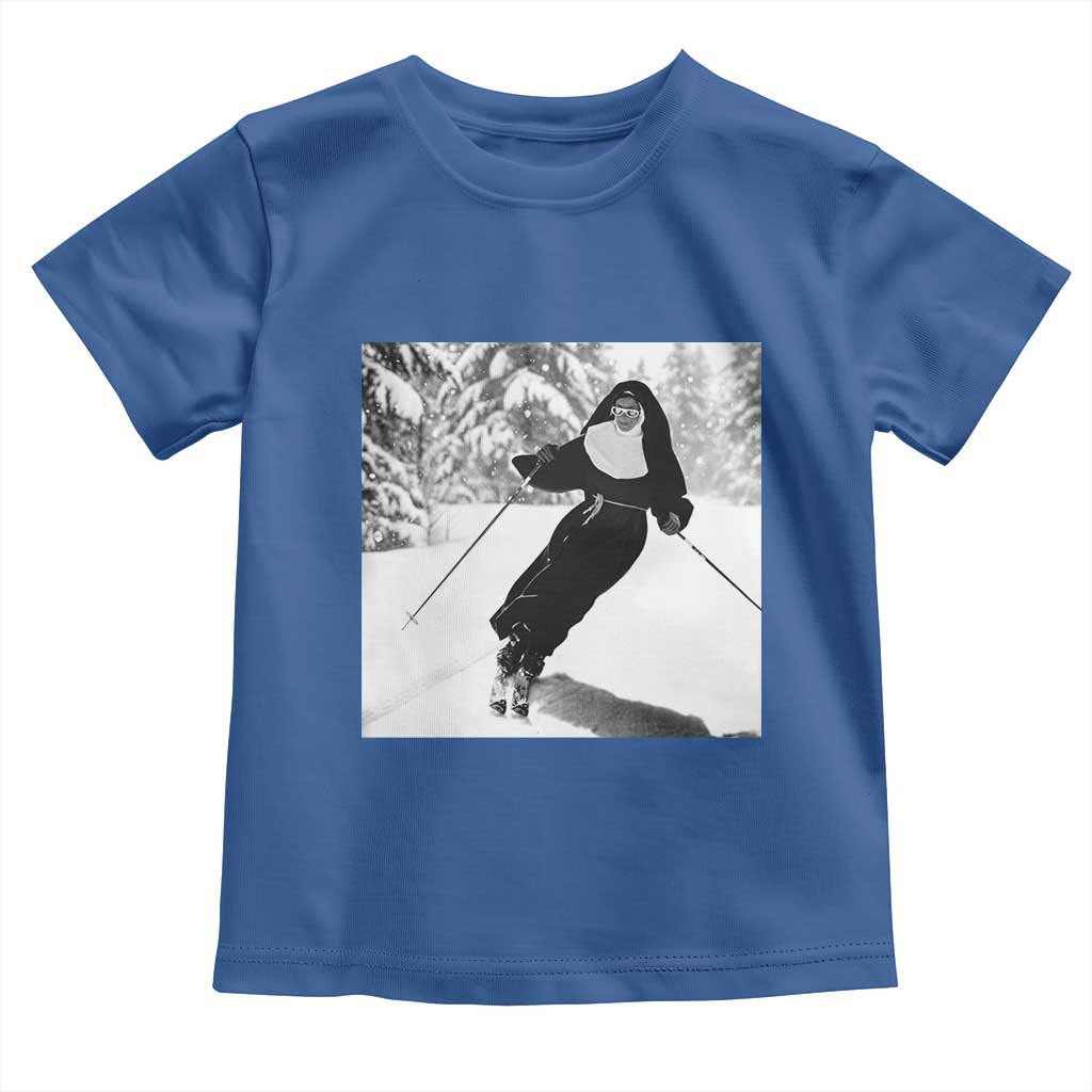 Funny Skiing Nun Graphics Photo Skier Winter Sport Toddler T Shirt TS11 Royal Blue Print Your Wear