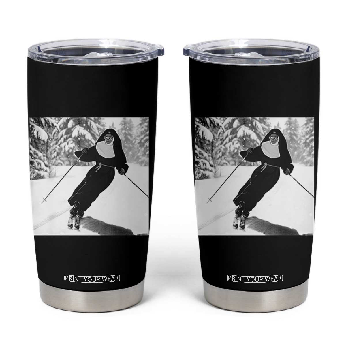 Funny Skiing Nun Graphics Photo Skier Winter Sport Tumbler Cup TS11 Black Print Your Wear