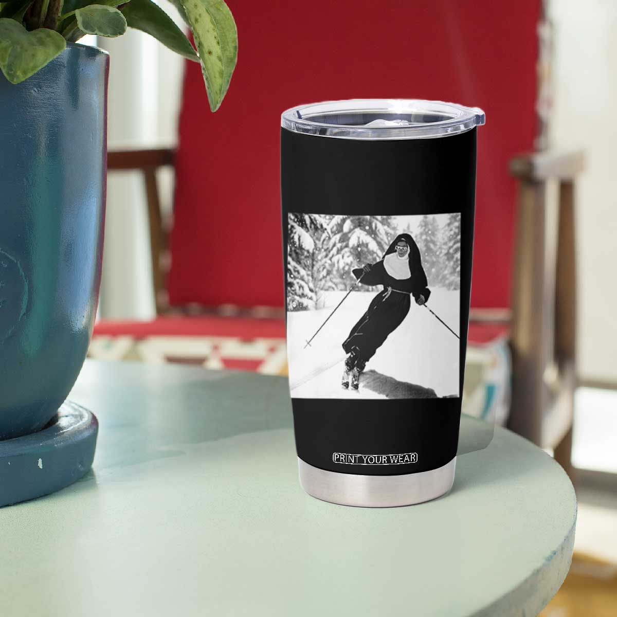 Funny Skiing Nun Graphics Photo Skier Winter Sport Tumbler Cup TS11 Print Your Wear