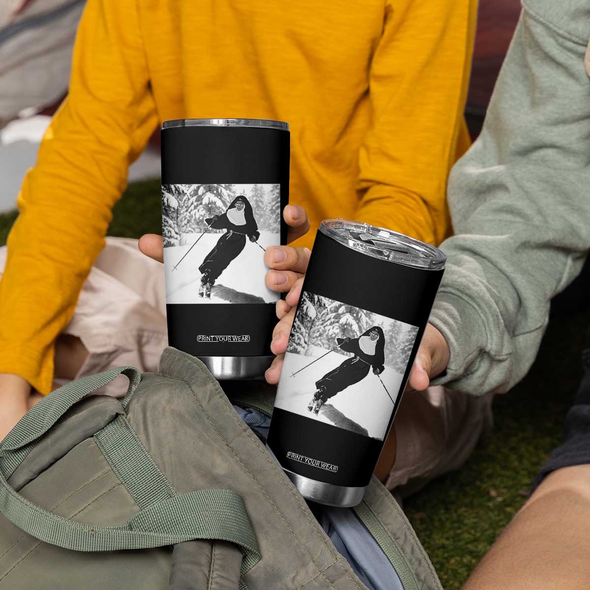 Funny Skiing Nun Graphics Photo Skier Winter Sport Tumbler Cup TS11 Print Your Wear