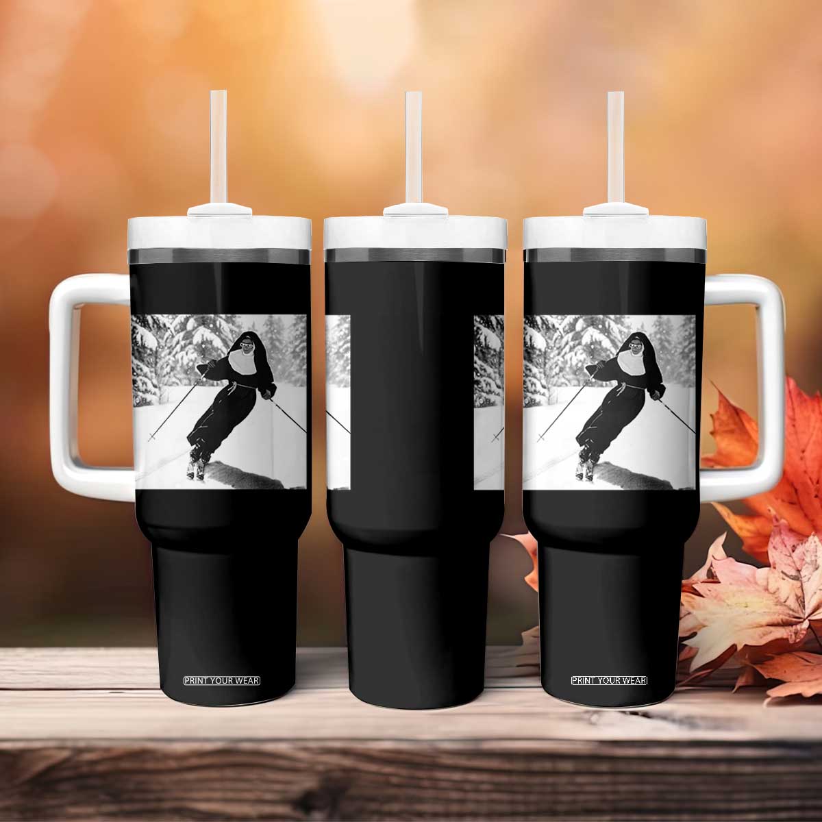 Funny Skiing Nun Graphics Photo Skier Winter Sport Tumbler With Handle TS11 Print Your Wear
