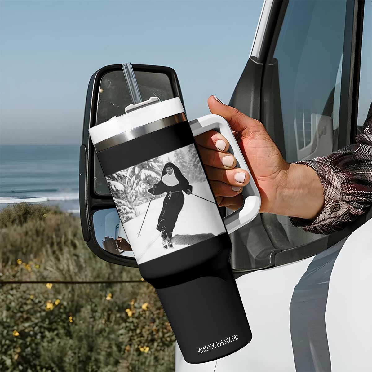Funny Skiing Nun Graphics Photo Skier Winter Sport Tumbler With Handle TS11 Print Your Wear