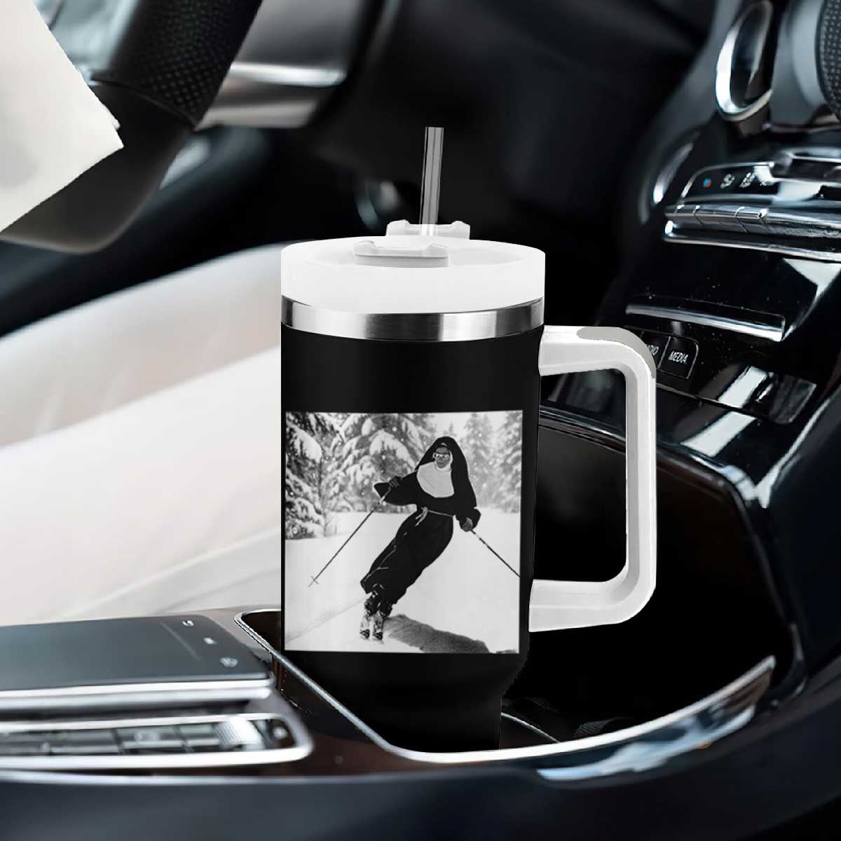 Funny Skiing Nun Graphics Photo Skier Winter Sport Tumbler With Handle TS11 Print Your Wear